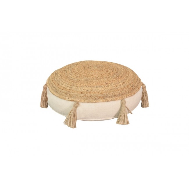 Πουφ "ELEFON" από ύφασμα σε φυσικό/εκρού χρώμα Φ40x7.5