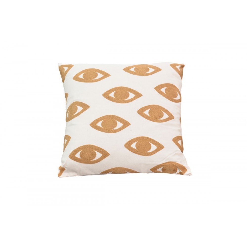 Μαξιλάρι "EYES" από ύφασμα σε φυσικό/λευκό χρώμα 60x60x2.5
