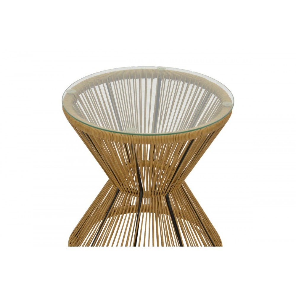 Τραπέζι "MABIL" από γυαλί/rattan σε φυσικό χρώμα Φ50x55
