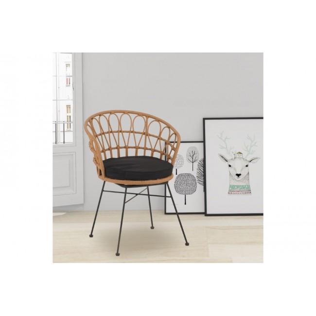 Πολυθρόνα "FELICIA" από rattan/μέταλλο σε φυσικό/μαύρο χρώμα Φ60x81