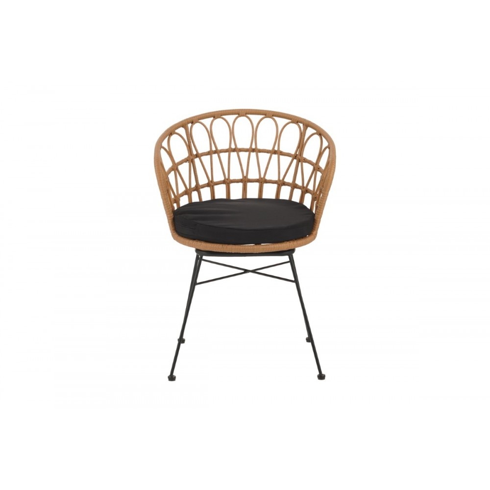 Πολυθρόνα "FELICIA" από rattan/μέταλλο σε φυσικό/μαύρο χρώμα Φ60x81