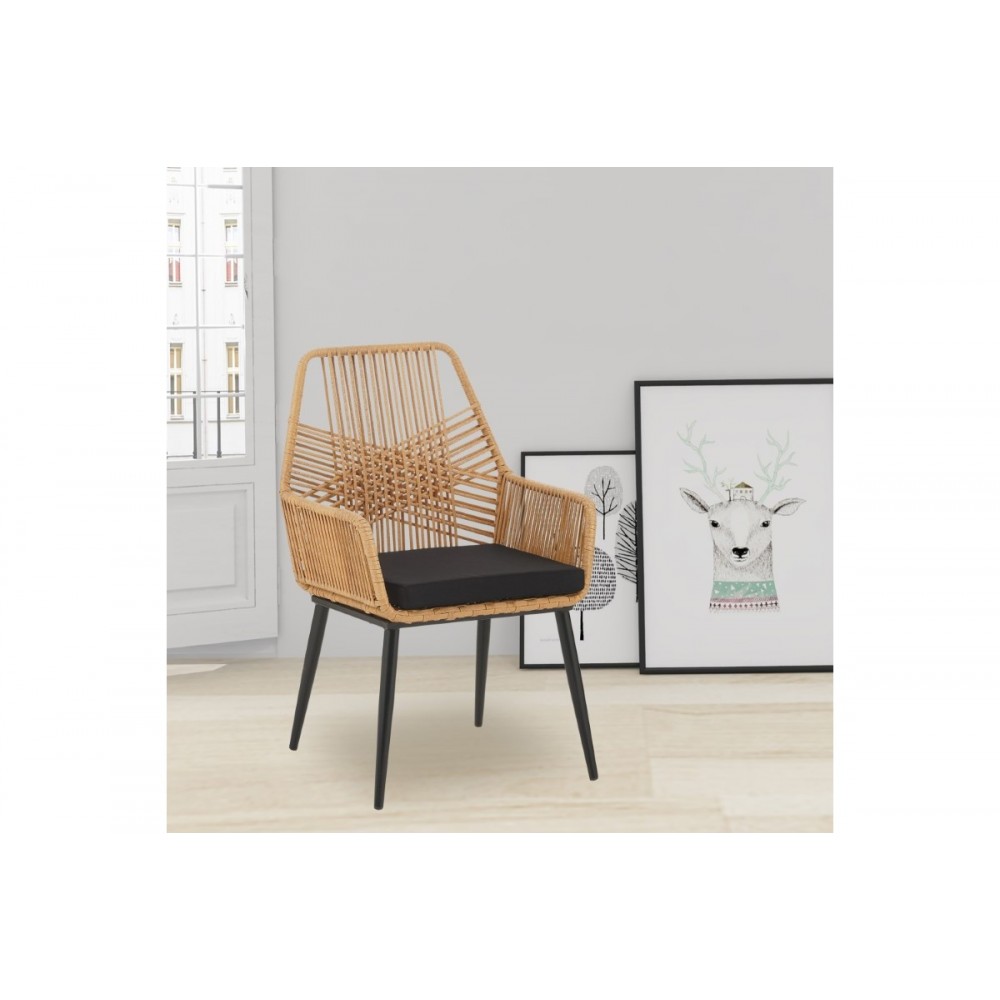 Πολυθρόνα "TANISH" από rattan/μέταλλο σε φυσικό/μαύρο χρώμα 58x58.5x87