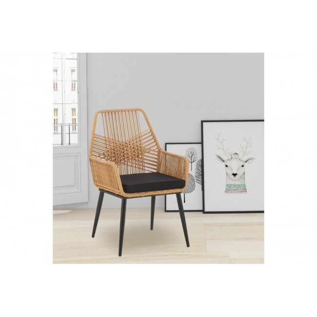 Πολυθρόνα "TANISH" από rattan/μέταλλο σε φυσικό/μαύρο χρώμα 58x58.5x87