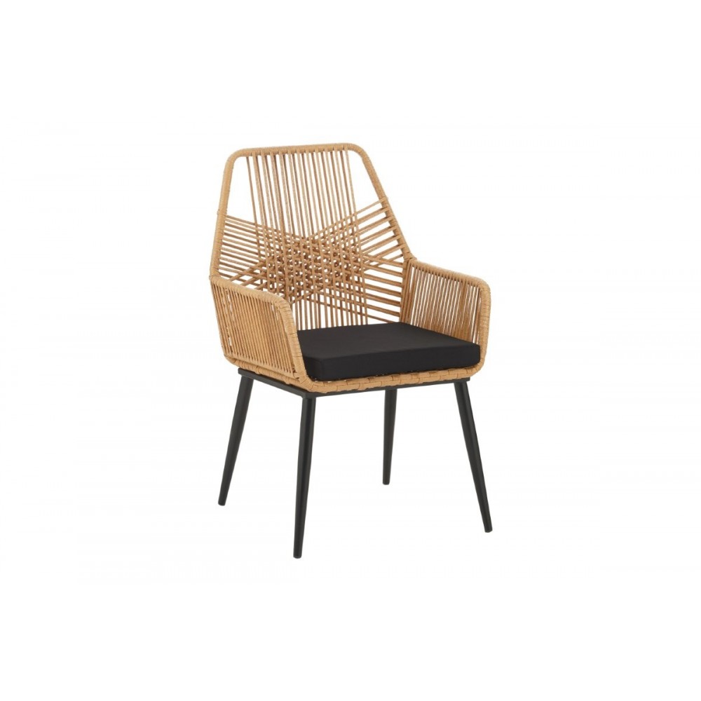 Πολυθρόνα "TANISH" από rattan/μέταλλο σε φυσικό/μαύρο χρώμα 58x58.5x87