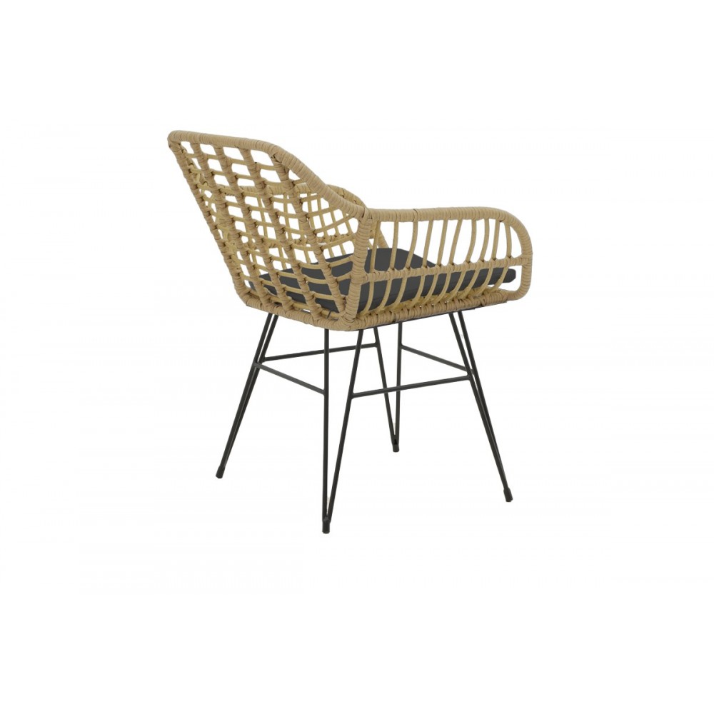 Πολυθρόνα "BULAN" από rattan/μέταλλο σε καφέ/μαύρο χρώμα 58x64x81