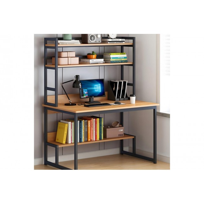 Γραφείο "DAMP" με ραφιέρα από mdf/μέταλλο σε φυσικό/μαύρο χρώμα 100x60x154