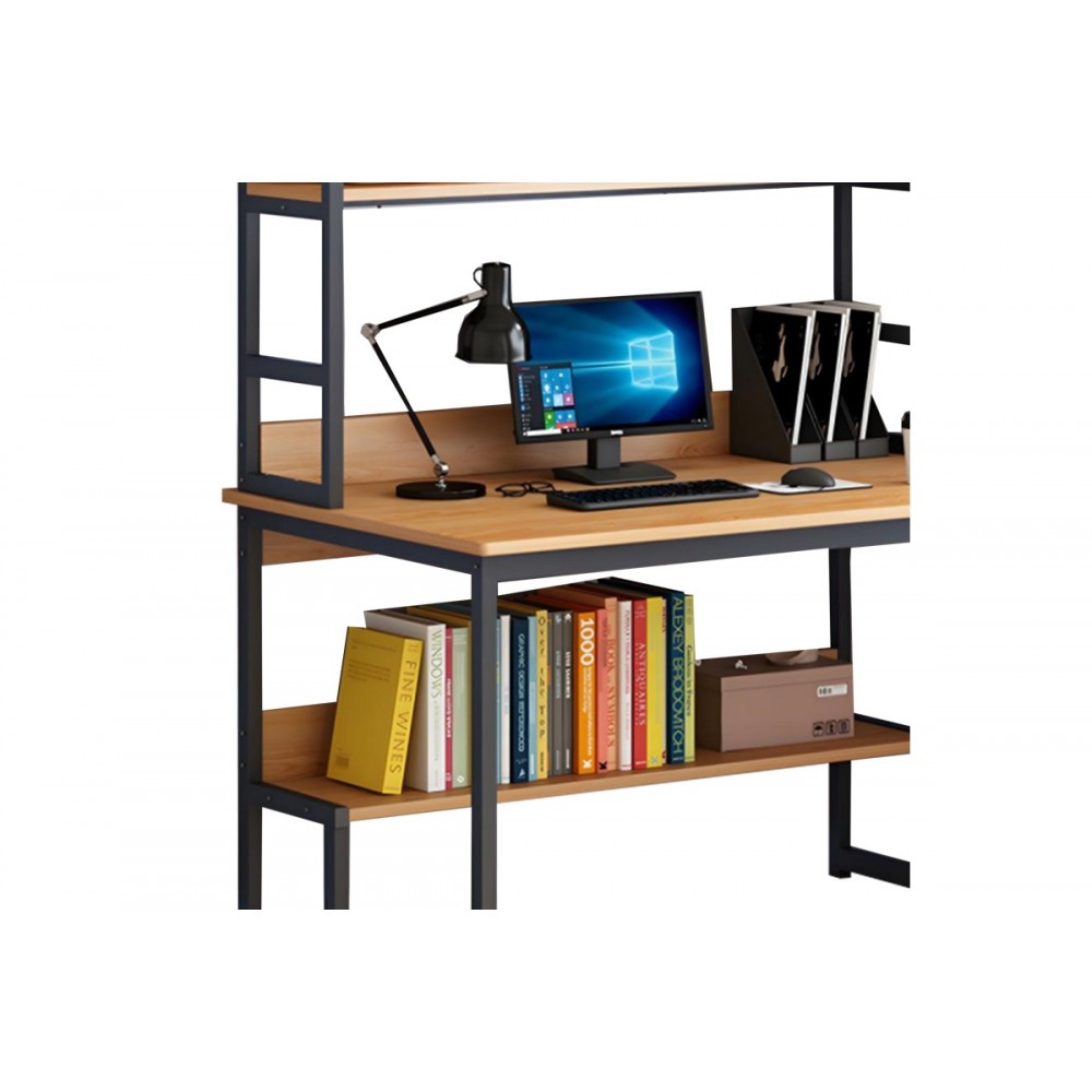 Γραφείο "DAMP" με ραφιέρα από mdf/μέταλλο σε φυσικό/μαύρο χρώμα 100x60x154