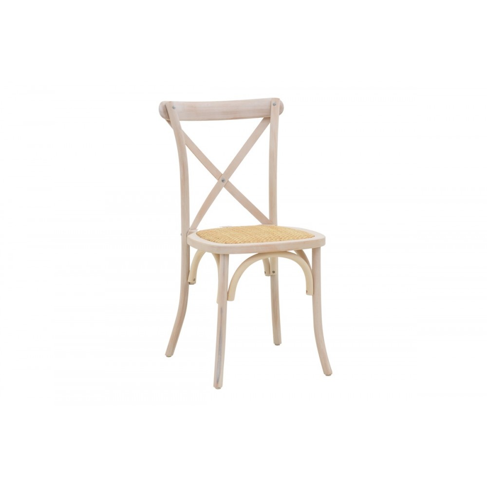 Καρέκλα "DYLON" από ξύλο/rattan σε white wash/φυσικό χρώμα 48x52x89