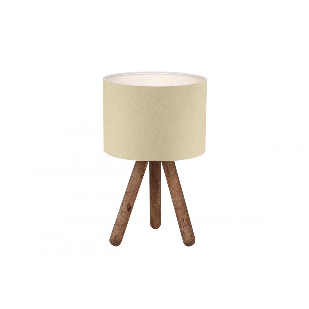 Επιτραπέζιο φωτιστικό "PWL-1151" από ξύλο/ύφασμα σε μπεζ/καρυδί χρώμα Φ19x32