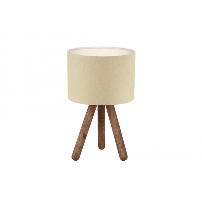 Επιτραπέζιο φωτιστικό "PWL-1151" από ξύλο/ύφασμα σε μπεζ/καρυδί χρώμα Φ19x32