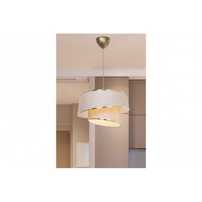 Φωτιστικό οροφής μονόφωτο "PWL-1127" από ύφασμα σε μπεζ/χρυσό χρώμα Φ32.5x65