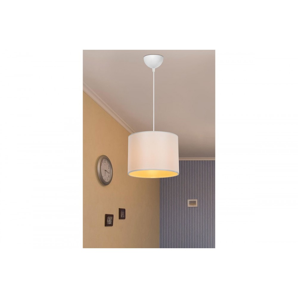 Φωτιστικό οροφής μονόφωτο "PWL-1115" από ύφασμα σε κρεμ/λευκό χρώμα Φ22x60