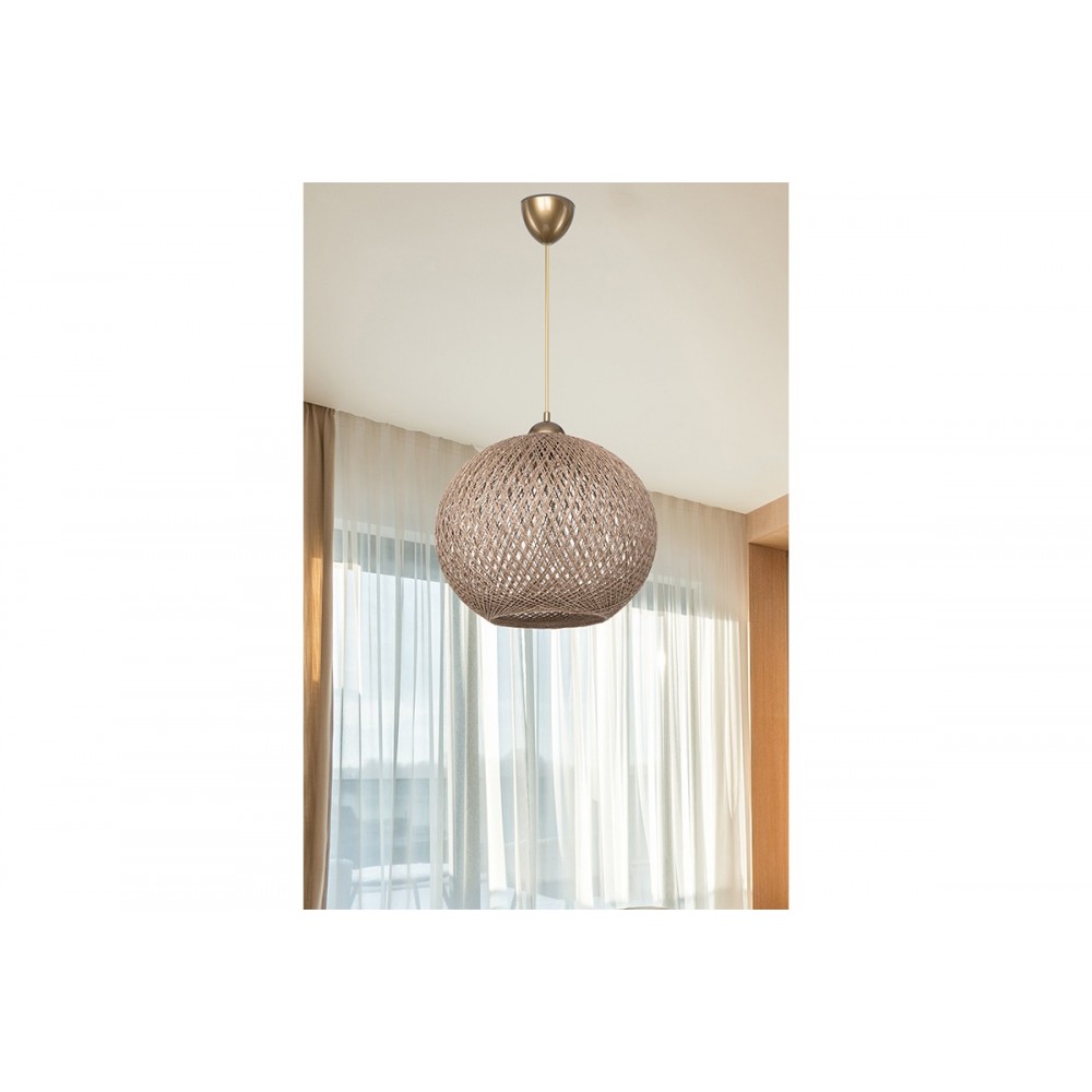 Φωτιστικό οροφής μονόφωτο "LESHIA" από σχοινί σε καφέ χρώμα Φ38x75