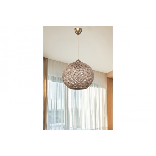 Φωτιστικό οροφής μονόφωτο "LESHIA" από σχοινί σε καφέ χρώμα Φ38x75