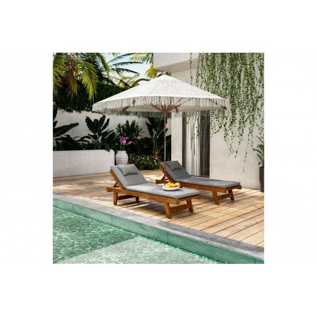 Ομπρέλα κήπου "BRILIE" από ξύλο/μακραμέ σε εκρού χρώμα Φ2.70x2.60