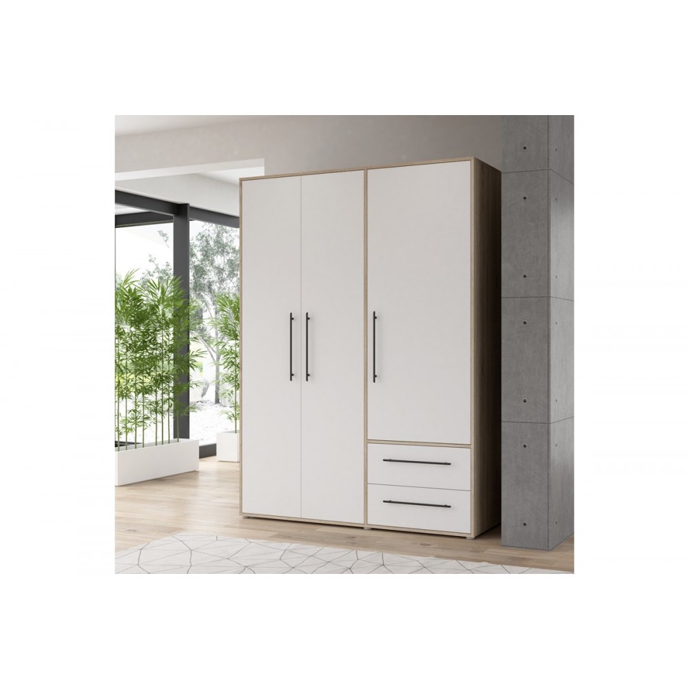 Ντουλάπα "RAZOL" τρίφυλλη σε λευκό/σονόμα χρώμα 144.5x59x200