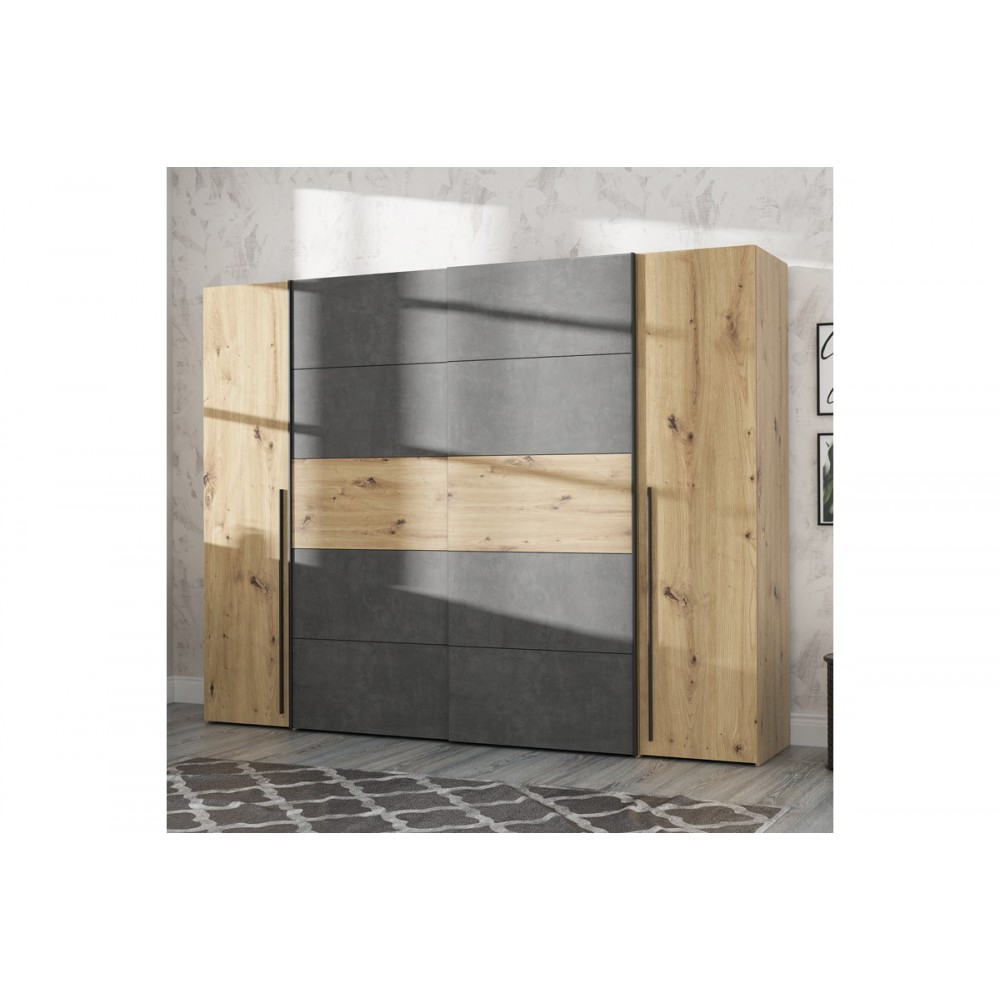 Ντουλάπα "VERZO" τετράφυλλη σε oak/ανθρακί χρώμα 270.5x61x210.5