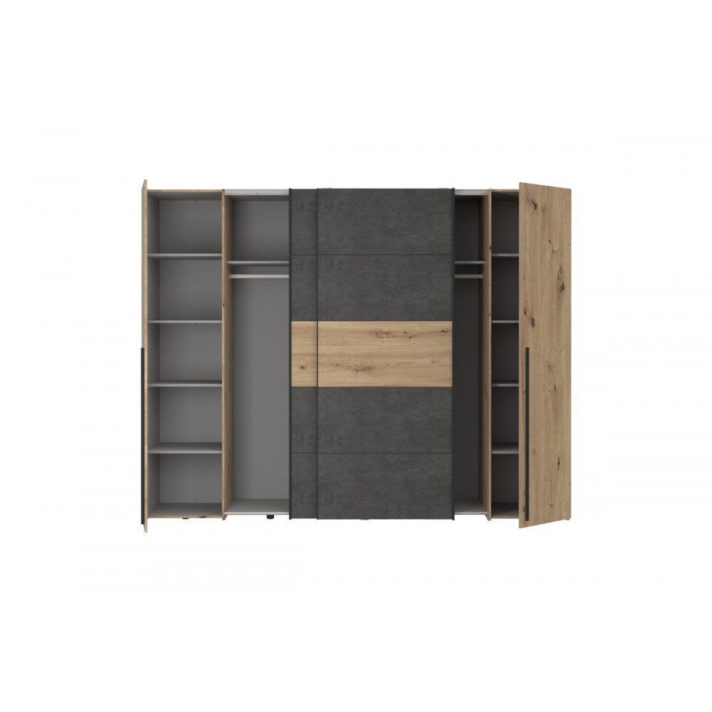 Ντουλάπα "VERZO" τετράφυλλη σε oak/ανθρακί χρώμα 270.5x61x210.5