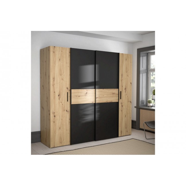 Ντουλάπα "BEKERK" τετράφυλλη σε μαύρο/oak χρώμα 200x61x190.5