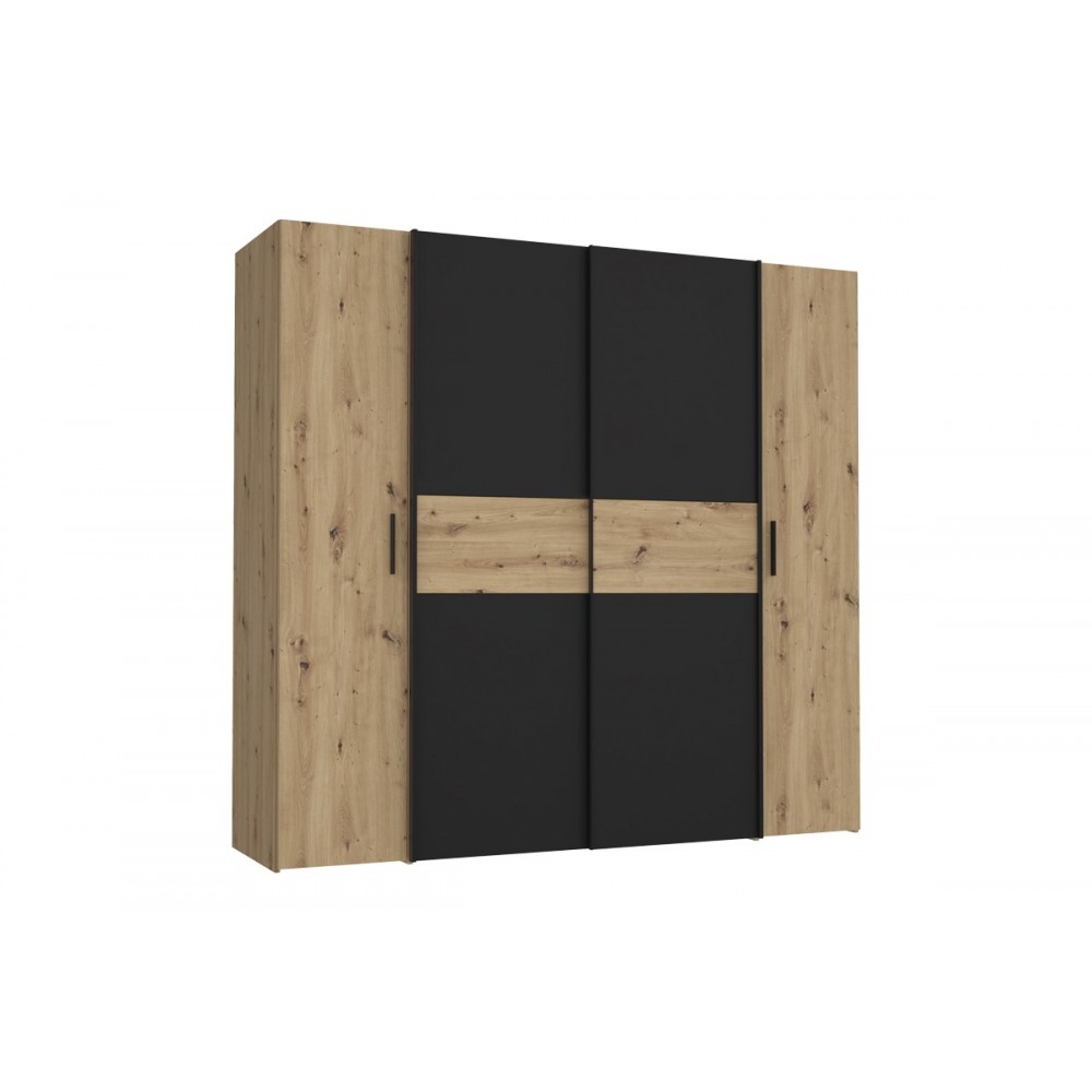 Ντουλάπα "BEKERK" τετράφυλλη σε μαύρο/oak χρώμα 200x61x190.5