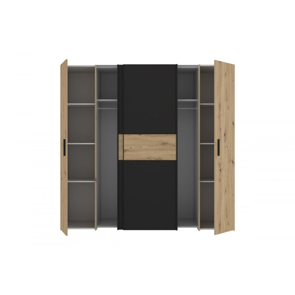 Ντουλάπα "BEKERK" τετράφυλλη σε μαύρο/oak χρώμα 200x61x190.5