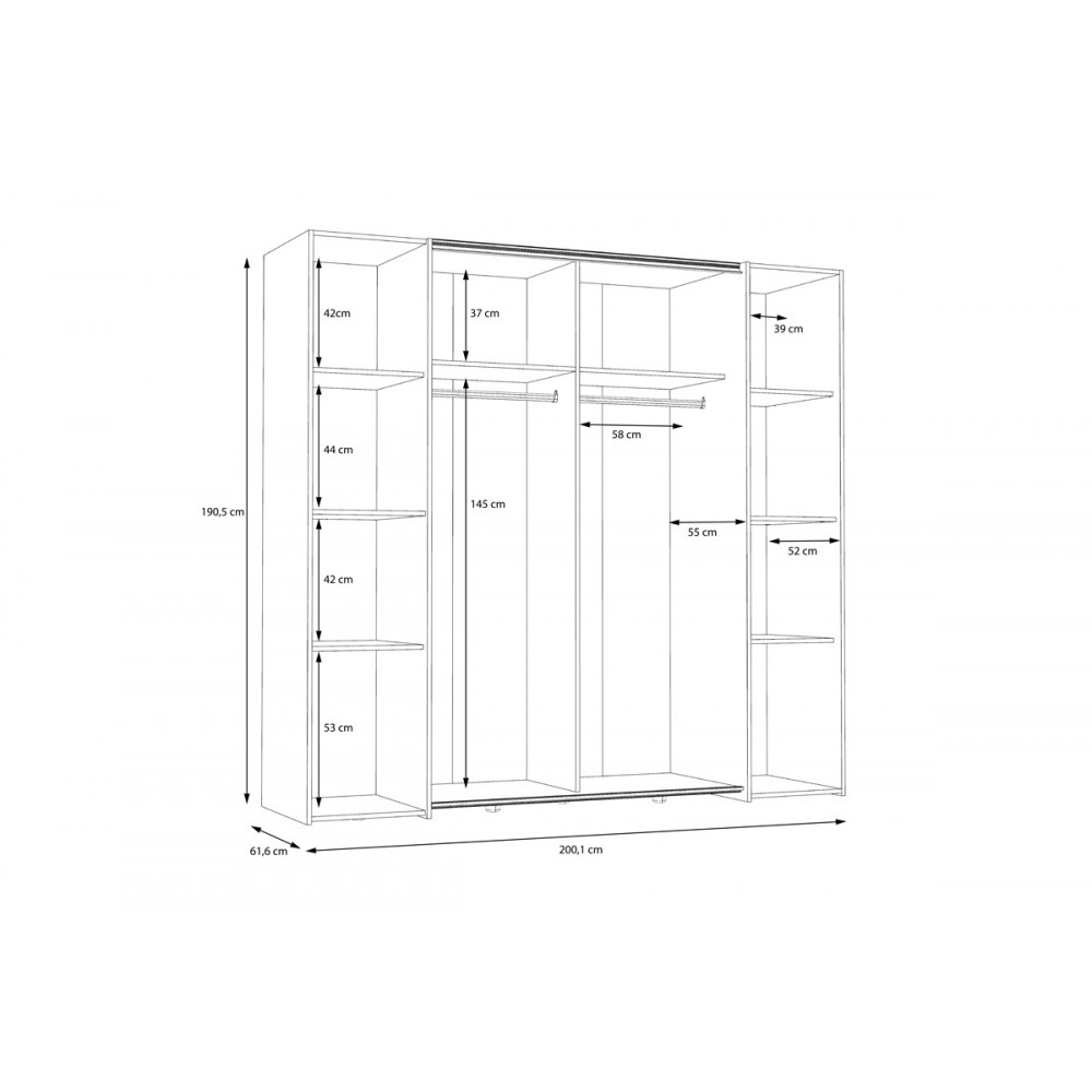 Ντουλάπα "BEKERK" τετράφυλλη σε μαύρο/oak χρώμα 200x61x190.5