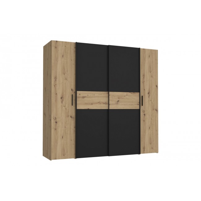 Ντουλάπα "BEKERK" τετράφυλλη σε μαύρο/oak χρώμα 200x61x190.5