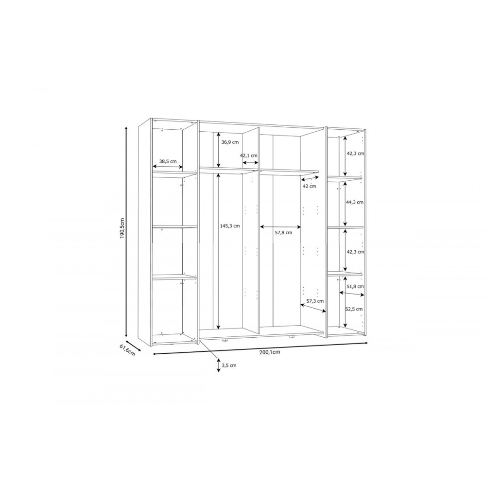 Ντουλάπα "CLOSET" τετράφυλλη σε σονόμα/λευκό χρώμα 200x61.5x190.5
