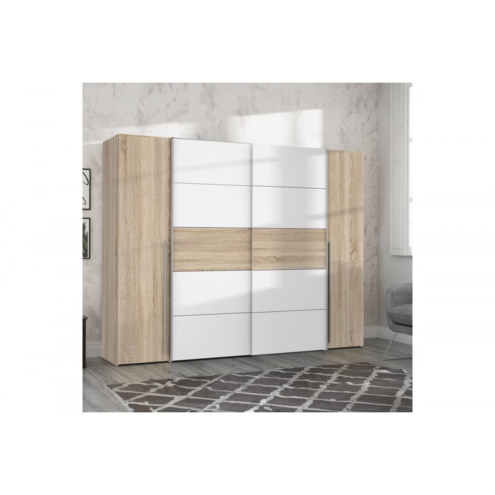 Ντουλάπα "VERZO" τετράφυλλη σε oak/λευκό χρώμα 270.5x61x210.5