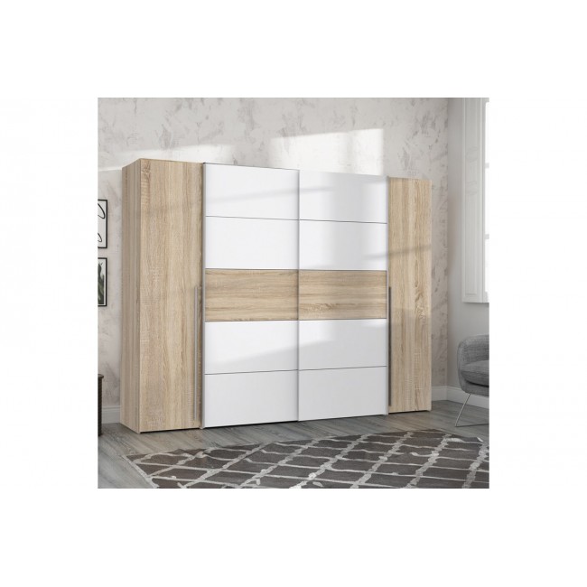 Ντουλάπα "VERZO" τετράφυλλη σε oak/λευκό χρώμα 270.5x61x210.5