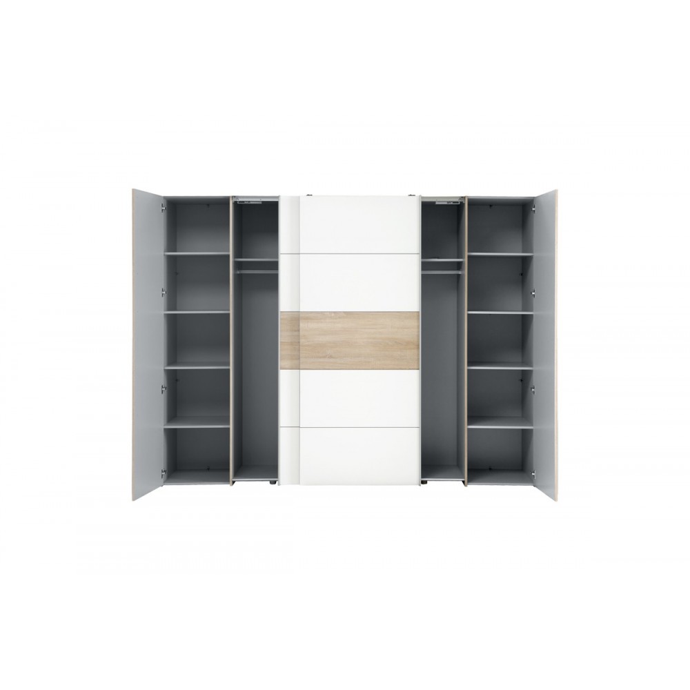 Ντουλάπα "VERZO" τετράφυλλη σε oak/λευκό χρώμα 270.5x61x210.5