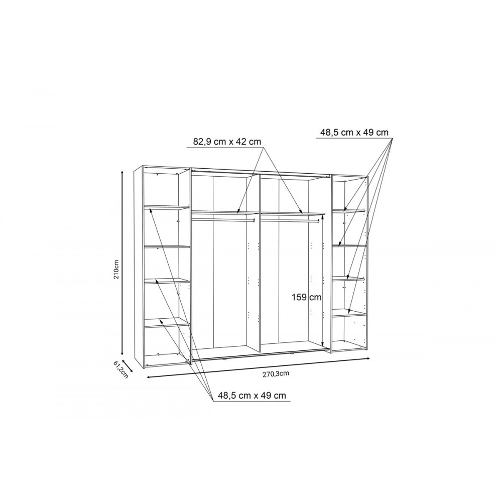 Ντουλάπα "VERZO" τετράφυλλη σε oak/λευκό χρώμα 270.5x61x210.5