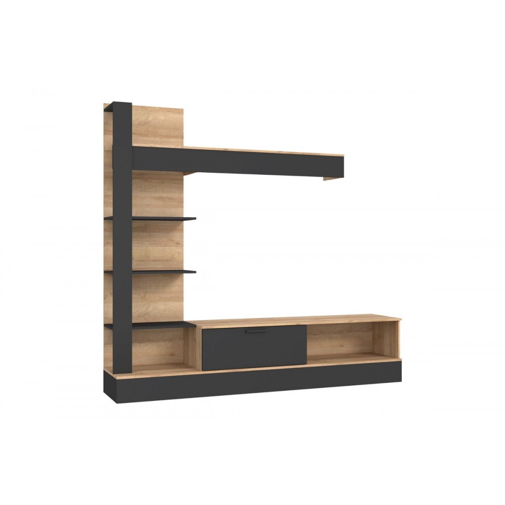 Σύνθετο σαλονιού "DRANKO" σε μαύρο/oak χρώμα 205x41.5x192