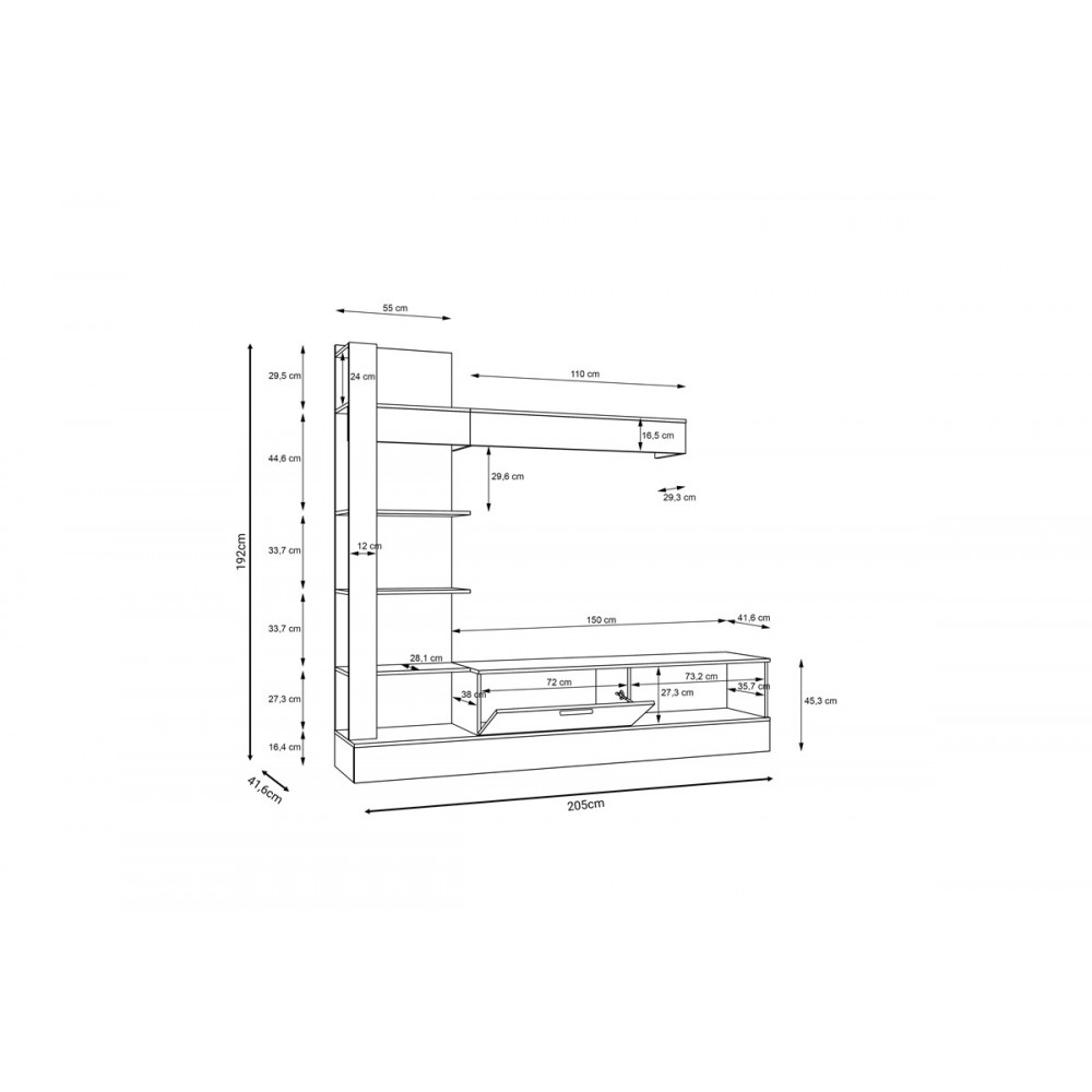 Σύνθετο σαλονιού "DRANKO" σε μαύρο/oak χρώμα 205x41.5x192