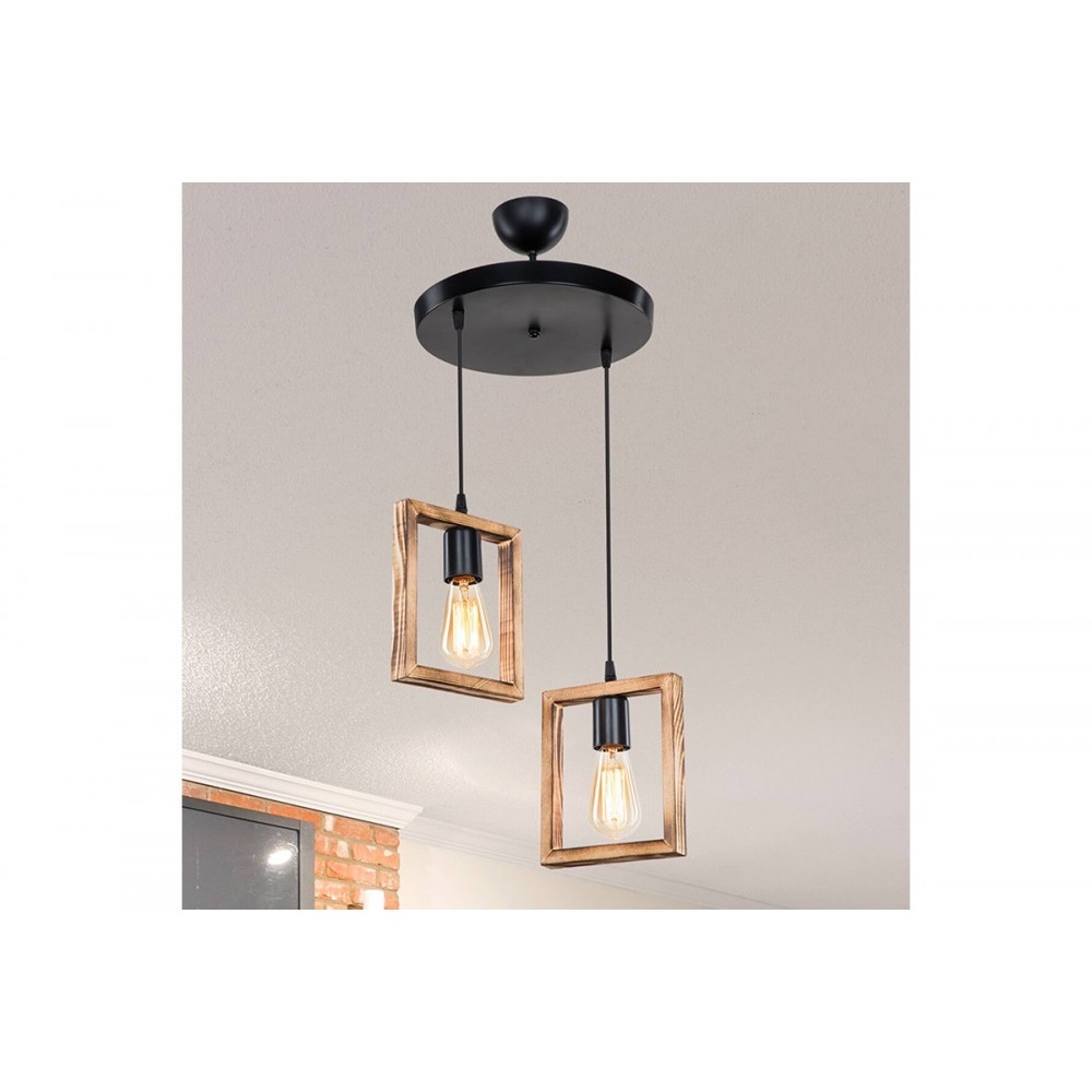 Φωτιστικό οροφής δίφωτο "ISOLATE" από ξύλο σε καρυδί χρώμα Φ43x83