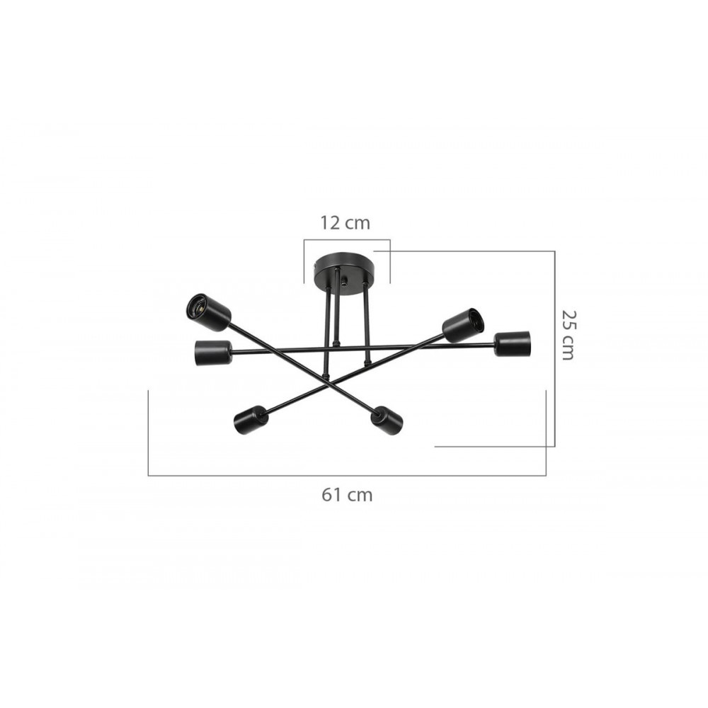 Φωτιστικό οροφής εξάφωτο "PWL-1122" από μέταλλο σε μαύρο χρώμα Φ61x25