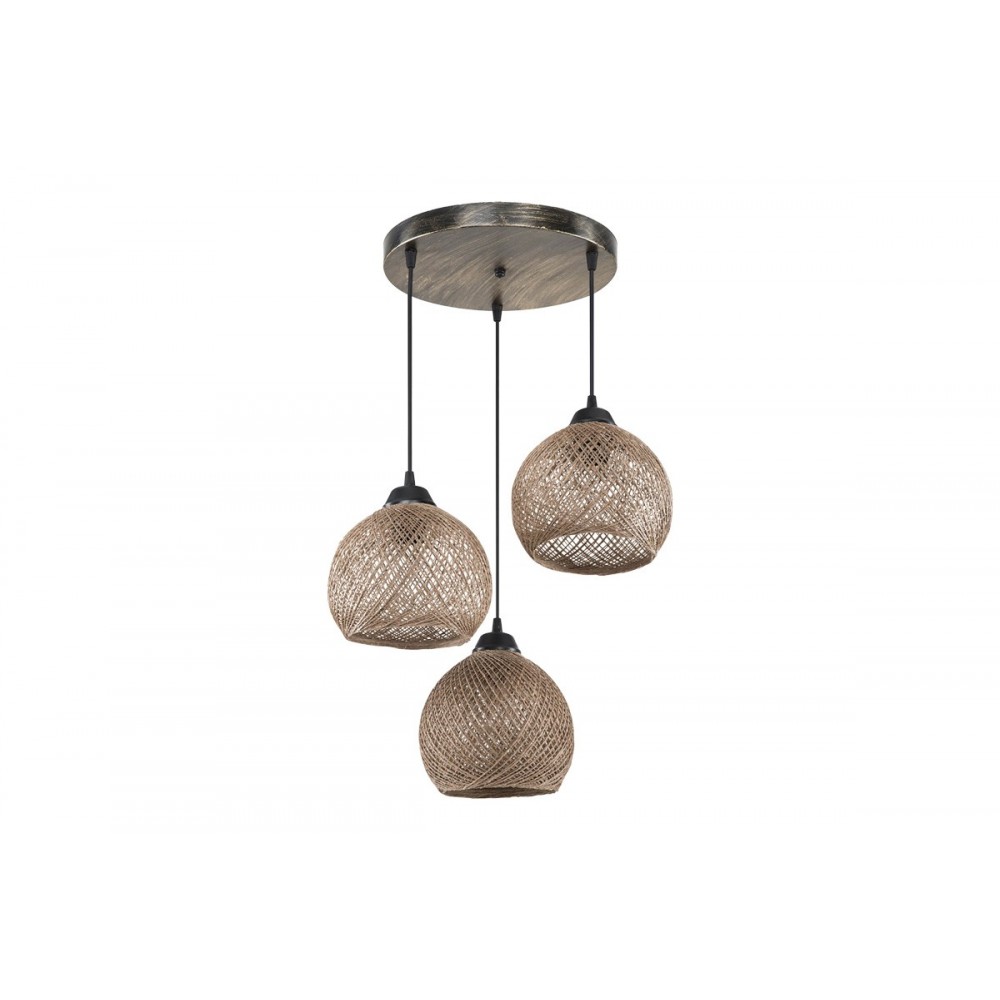 Φωτιστικό οροφής τρίφωτο "PWL-1121" από μέταλλο/σχοινί σε καφέ χρώμα Φ40x75
