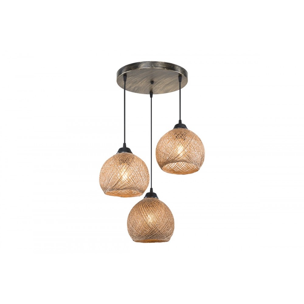 Φωτιστικό οροφής τρίφωτο "PWL-1121" από μέταλλο/σχοινί σε καφέ χρώμα Φ40x75