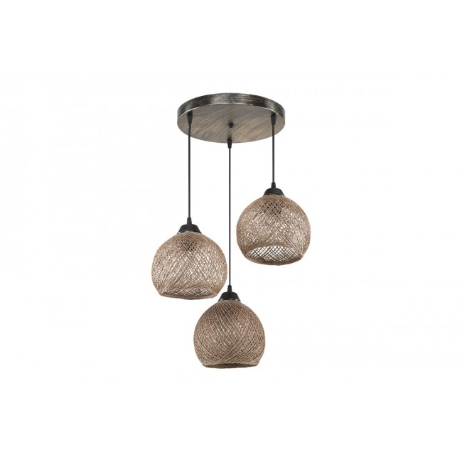 Φωτιστικό οροφής τρίφωτο "PWL-1121" από μέταλλο/σχοινί σε καφέ χρώμα Φ40x75