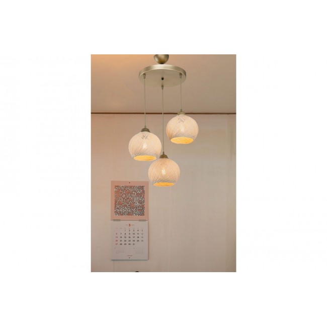 Φωτιστικό οροφής τρίφωτο "PWL-1121" από μέταλλο/σχοινί σε κρεμ/χρυσό χρώμα Φ40x75