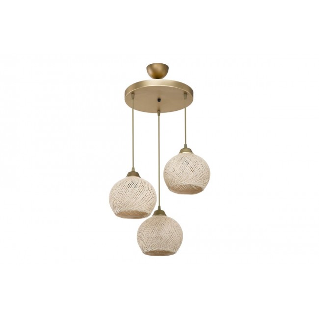 Φωτιστικό οροφής τρίφωτο "PWL-1121" από μέταλλο/σχοινί σε κρεμ/χρυσό χρώμα Φ40x75