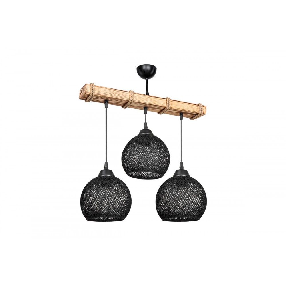 Φωτιστικό οροφής τρίφωτο "FIONA" από ξύλο/σχοινί σε φυσικό/μαύρο χρώμα 50x20x63
