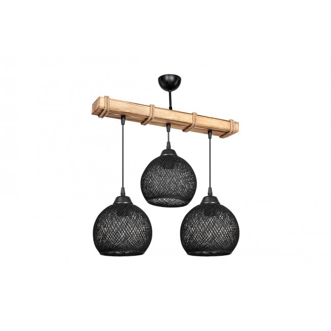 Φωτιστικό οροφής τρίφωτο "FIONA" από ξύλο/σχοινί σε φυσικό/μαύρο χρώμα 50x20x63