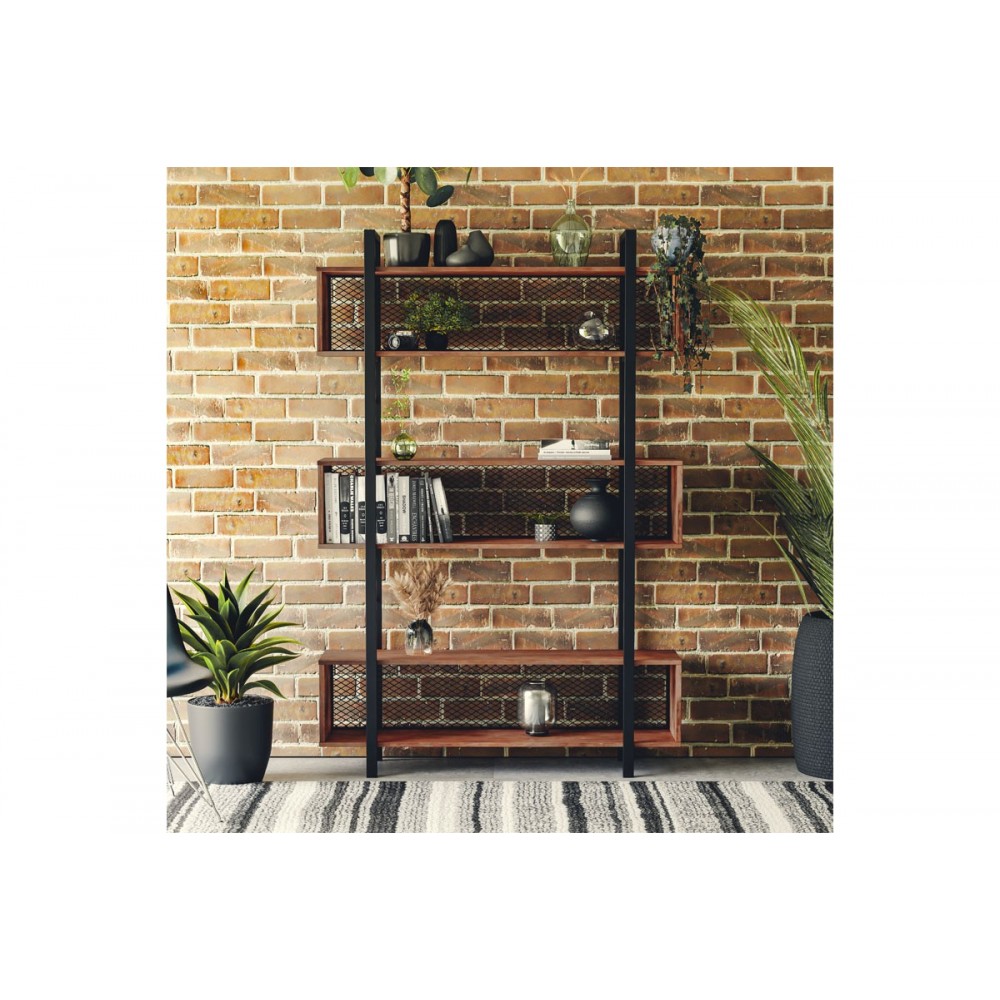 Βιβλιοθήκη "FIFER" σε καρυδί/μαύρο χρώμα 120x27x185