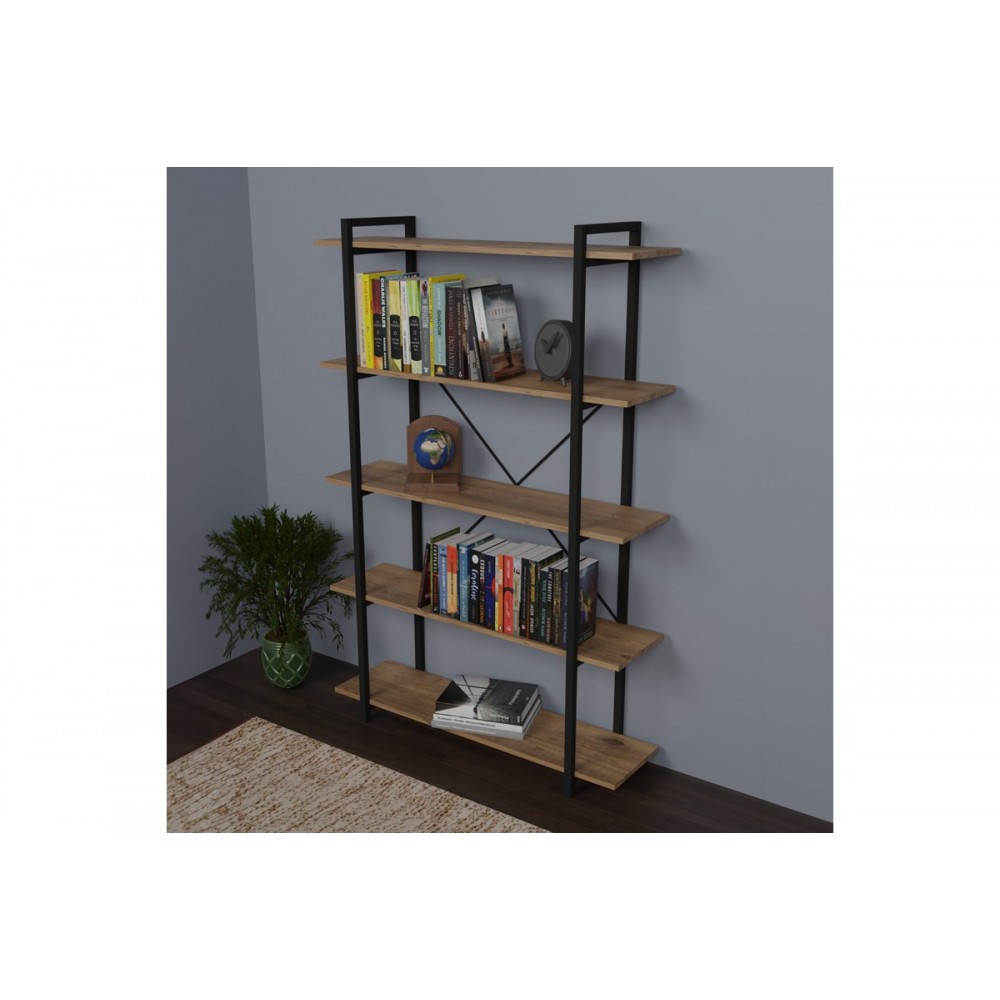 Βιβλιοθήκη "RESON" σε oak/μαύρο χρώμα 120x34x180