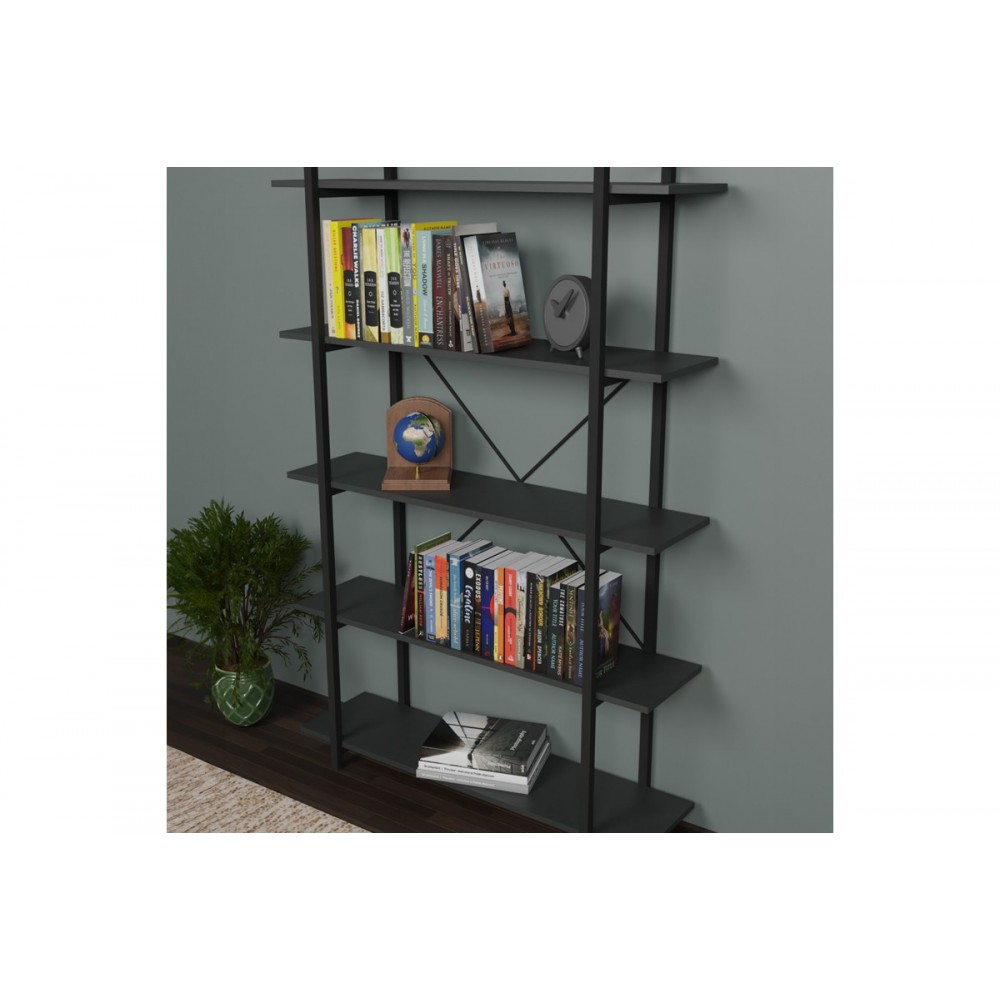 Βιβλιοθήκη "RESON" σε ανθρακί/μαύρο χρώμα 120x34x180