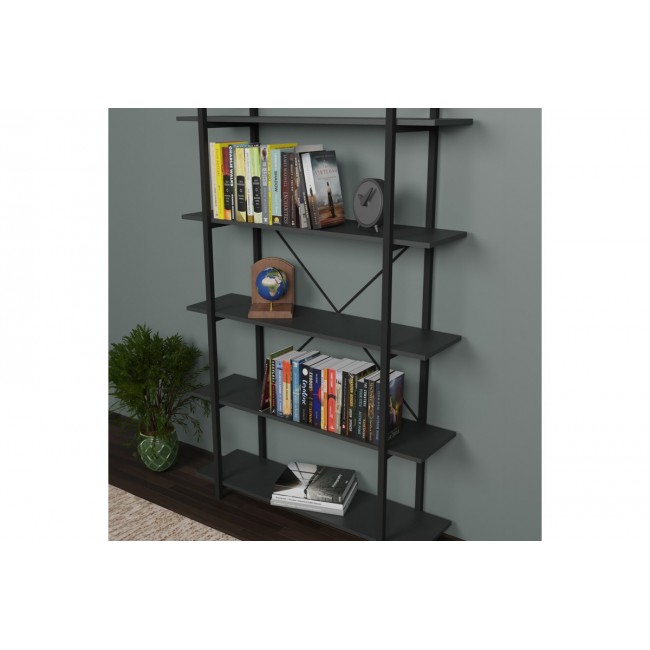 Βιβλιοθήκη "RESON" σε ανθρακί/μαύρο χρώμα 120x34x180