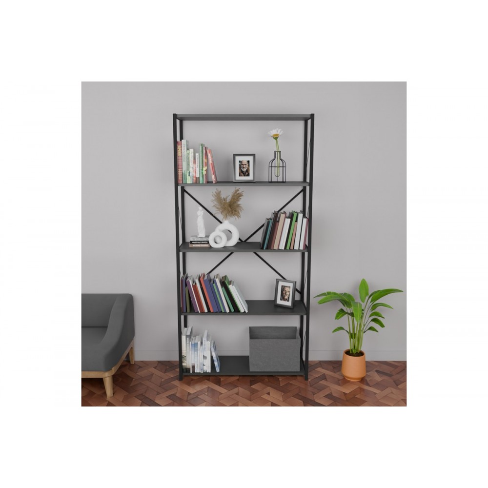 Βιβλιοθήκη "TIKILMO" σε ανθρακί/μαύρο χρώμα 88x34x180