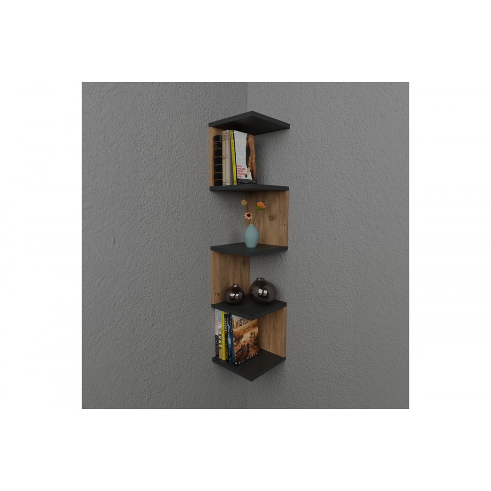 Ραφιέρα τοίχου "ZIGZAG" σε oak/ανθρακί χρώμα 25x25x109