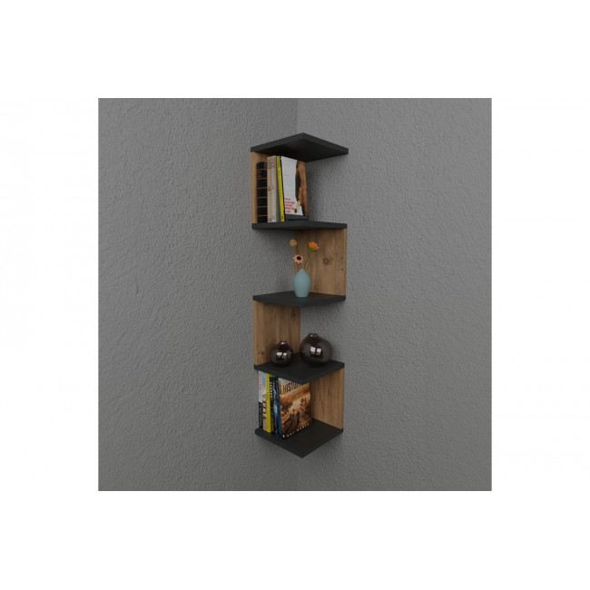 Ραφιέρα τοίχου "ZIGZAG" σε oak/ανθρακί χρώμα 25x25x109